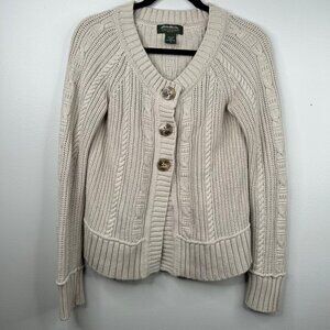 Eddie Baurer‎ 100% cotton beige knit heavy cardigan size small